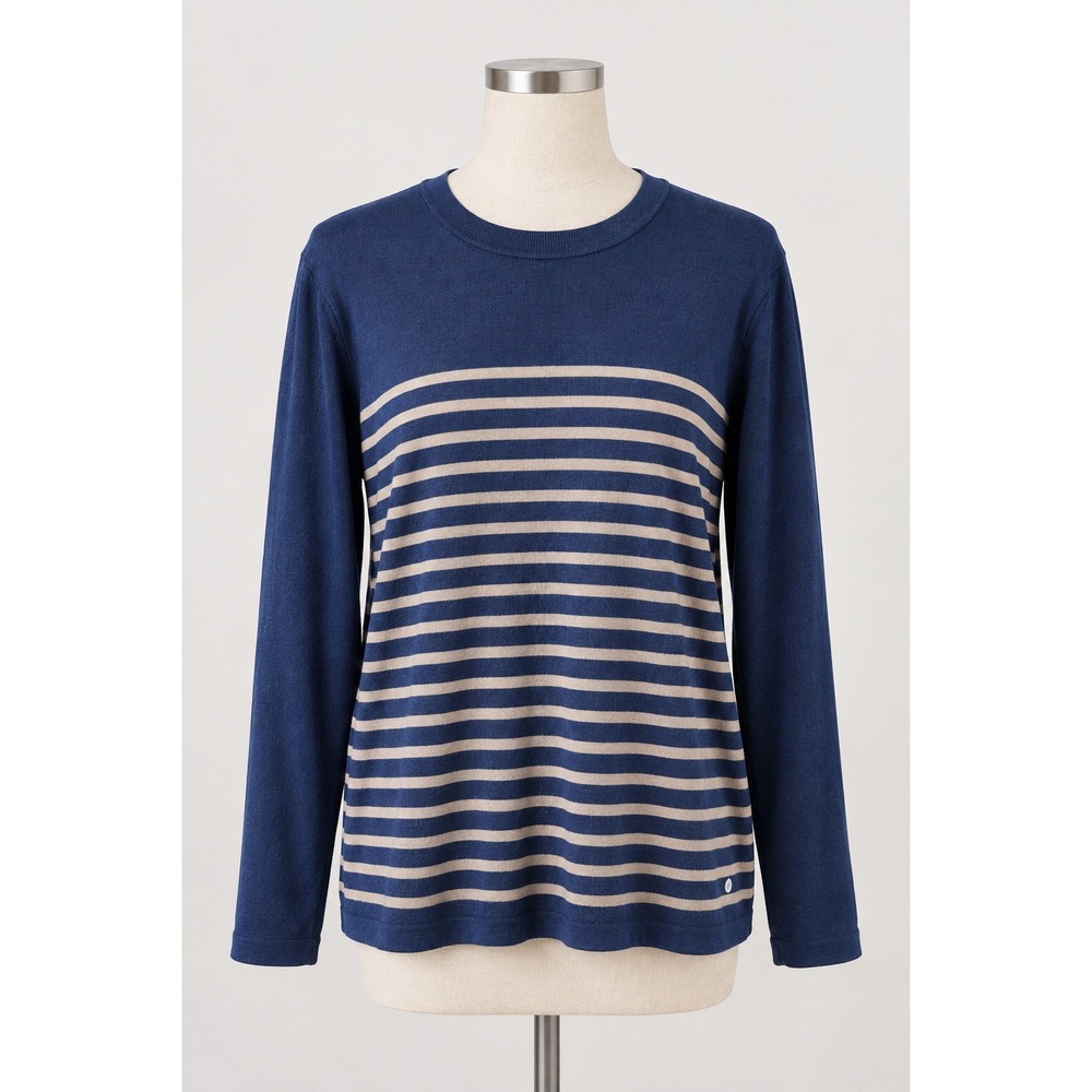 Piattelli Barneys New York Men's Shirt Blue Tan Striped Cotton Crew Neck L